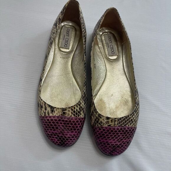 Jimmy Choo London Snakeskin Embossed Leather Flats Shoes Size 38 1/2 US 8 - Picture 1 of 10